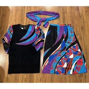 Anthony Sicari 3pc Sweater Top Silky Skirt & Scarf Womens 6 Retro Vintage USA